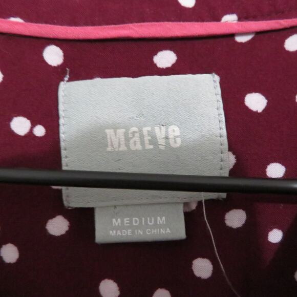 Maeve Womens Sz M Burgundy and White Polka Dot 3/4 Sleeve Top Front Buttons - Picture 7 of 8